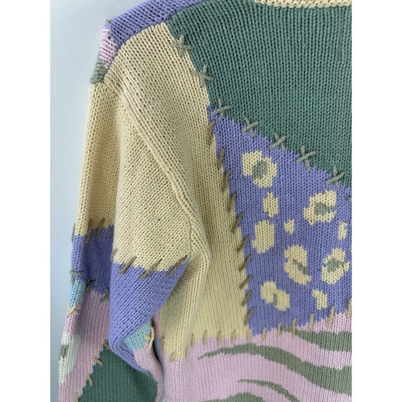 Storybook Knits Patchwork Spring Themed Cardigan Sweater Ramie Cotton Size Large - Picture 9 of 16